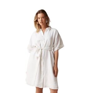 J.Crew Capitaine Shirtdress in Linen in White Color Size Large
